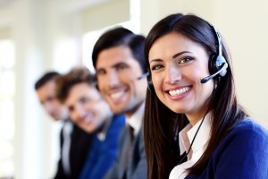 People wearing headset in call center