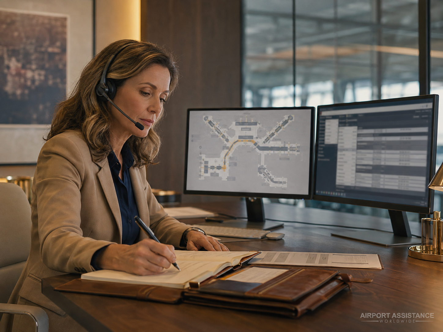Travel coordinator confirming airport Fast Track availability for a client itinerary